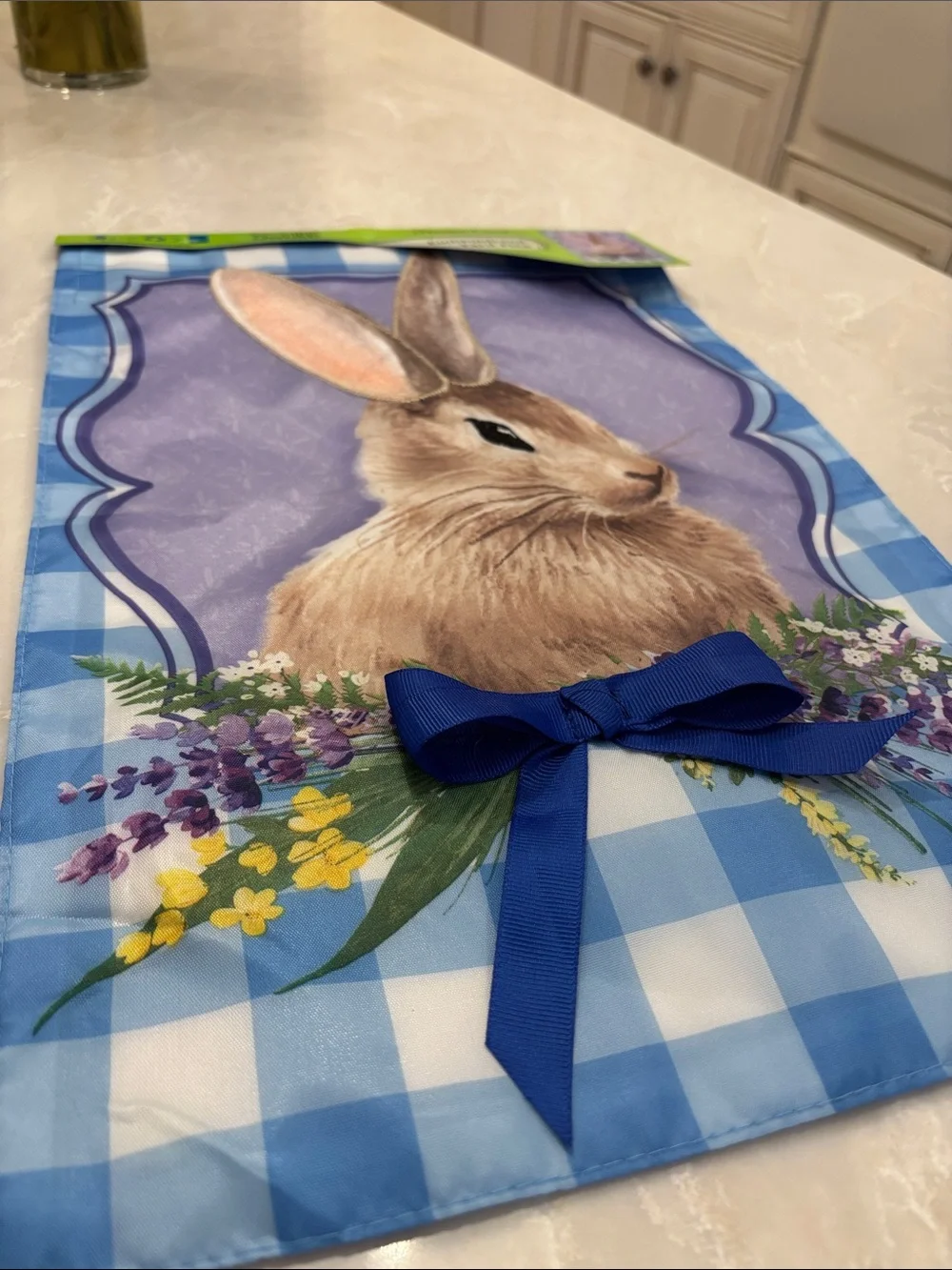 Bunny Embroidered Yard Flag - Blue